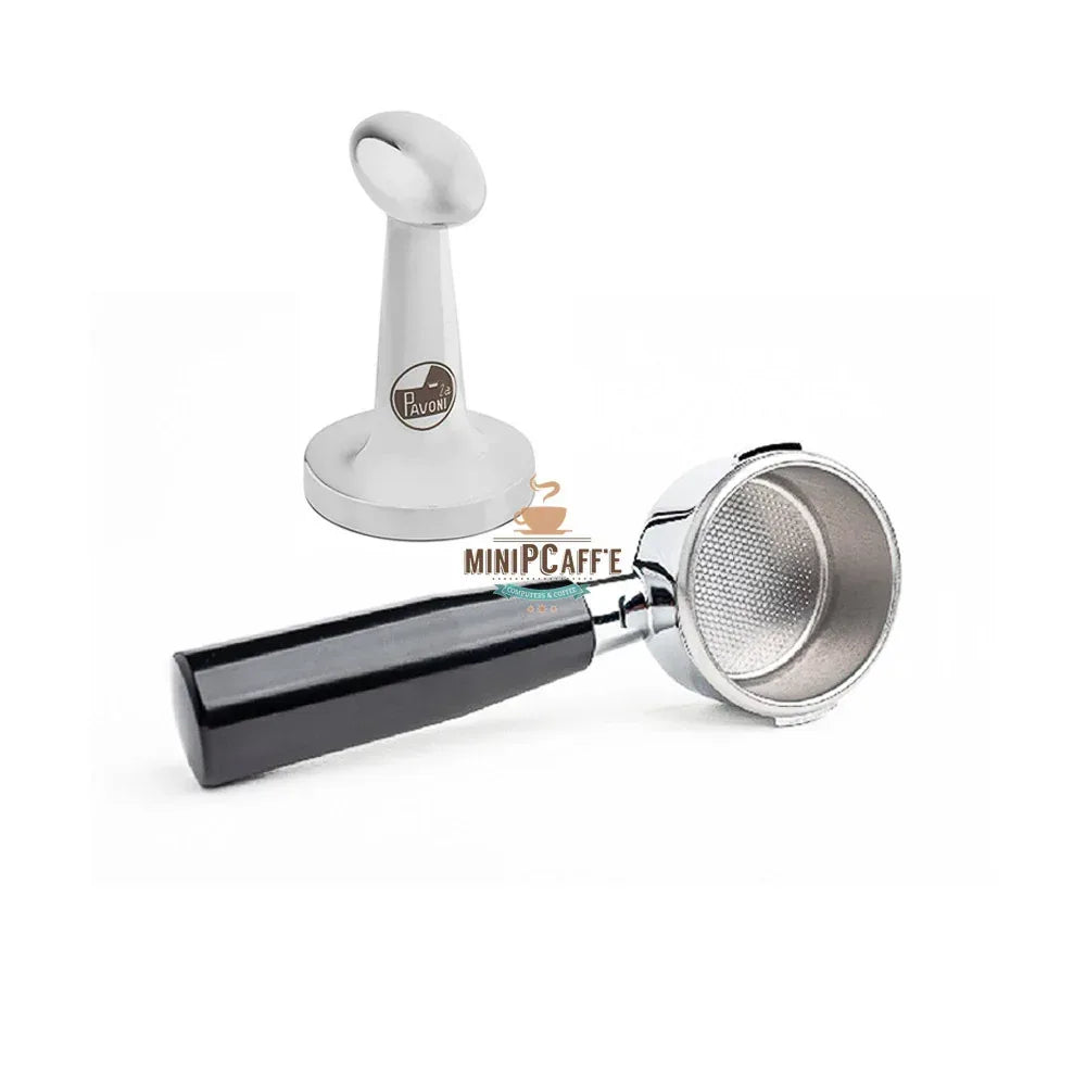 Set Pemegang Kayu Coklat La Pavoni dengan Portafilter Tanpa Dasar dan Tamper - MiniPCaffe.com
